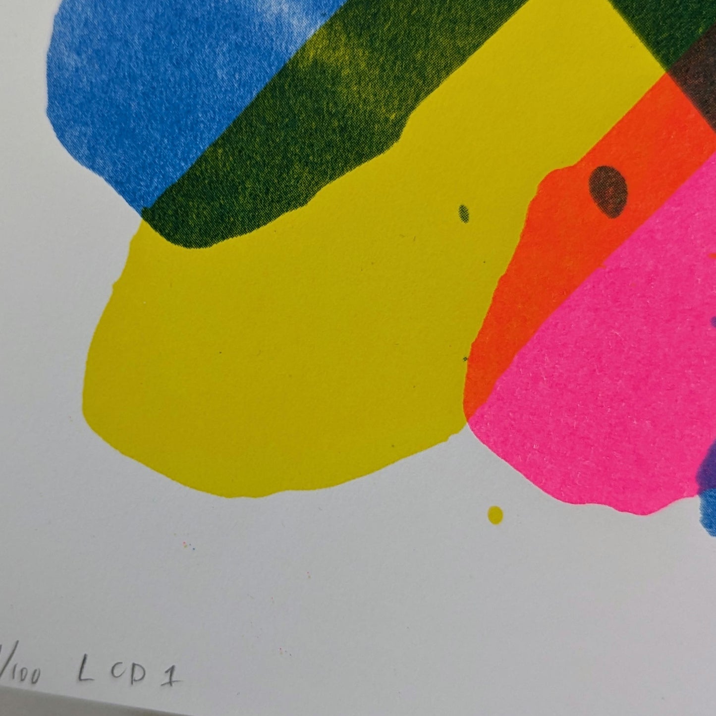 Colorful abstract art piece with geometric shapes on a white background