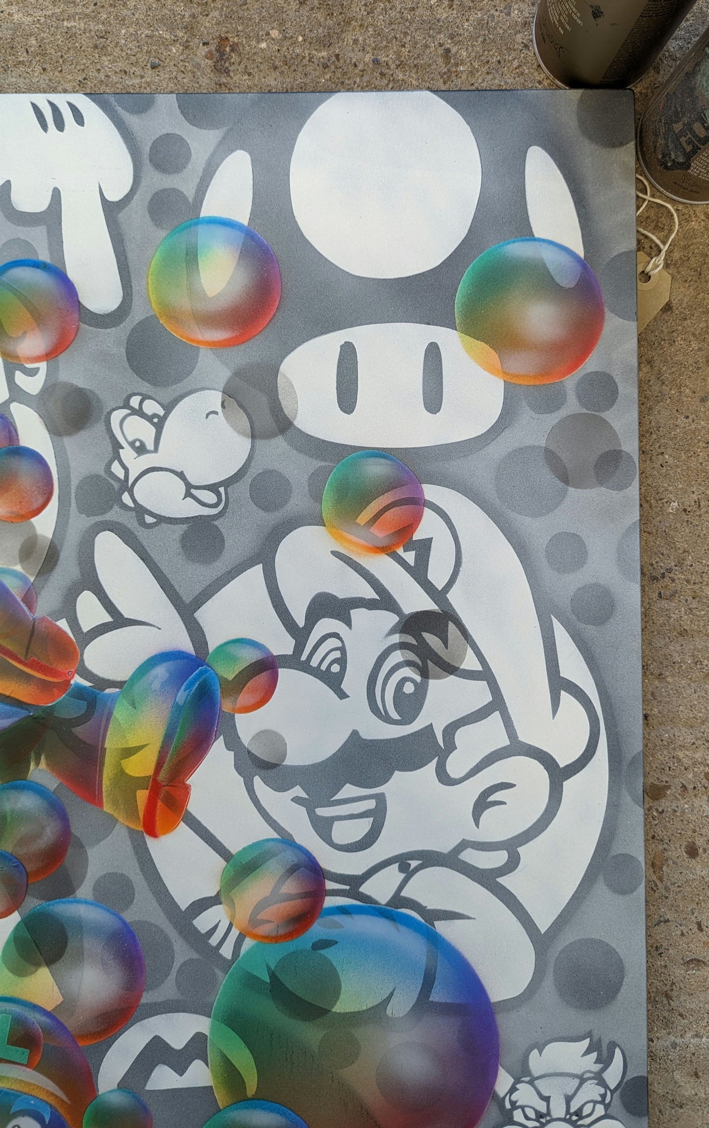 close up of nme super mario character mario on concrete background