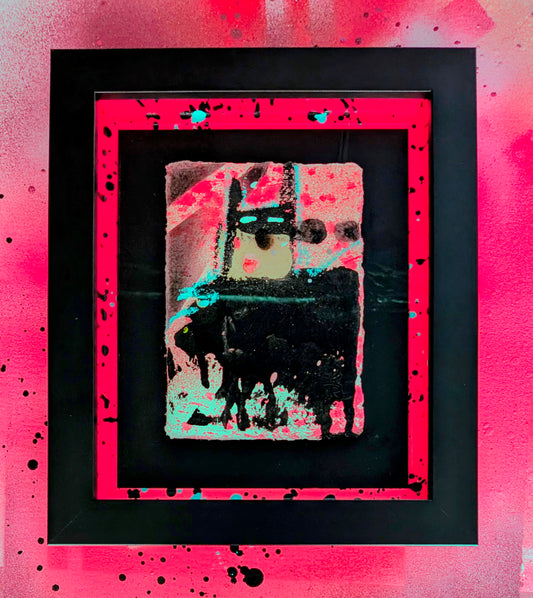 Framed abstract artwork with a pink border on a pink background
